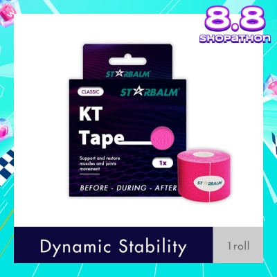 STARBALM Kinesiology Tape (KT Tape) Classic Pink 5cm x 5m (Joint Stability &Tension Relief + Support & Protect) 1s