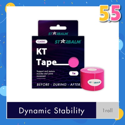 STARBALM Kinesiology Tape (KT Tape) Classic Pink 5cm x 5m (Joint Stability &Tension Relief + Support & Protect) 1s