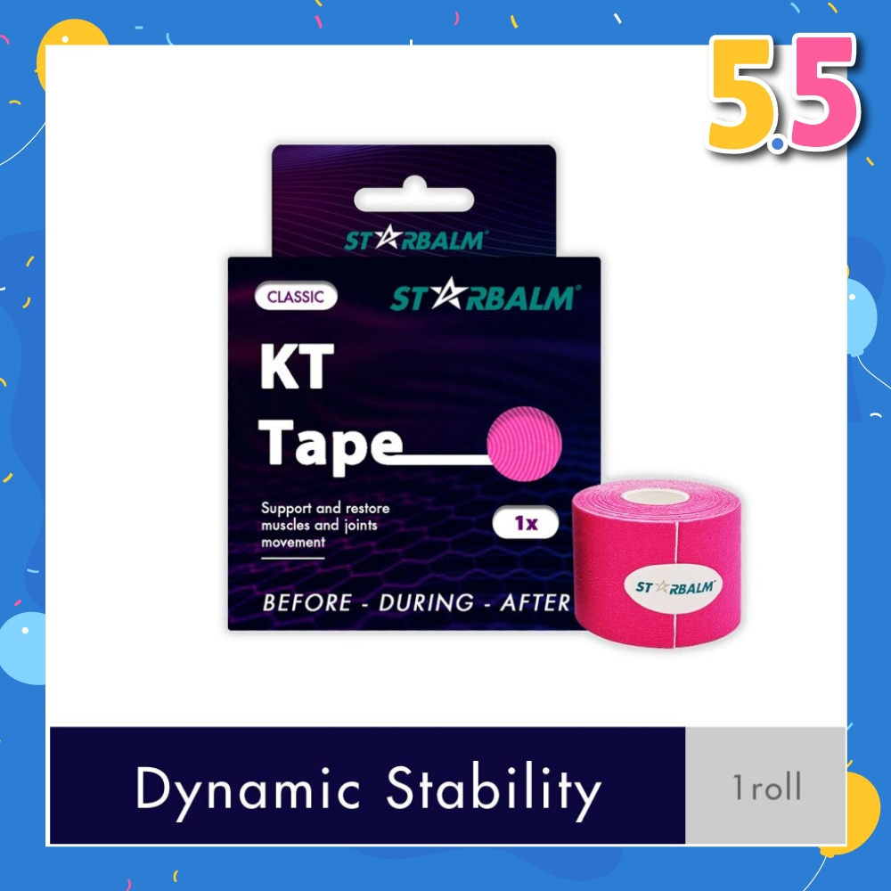 Kinesiology Tape (KT Tape) Classic Pink 5cm x 5m (Joint Stability &Tension Relief + Support & Protect) 1s