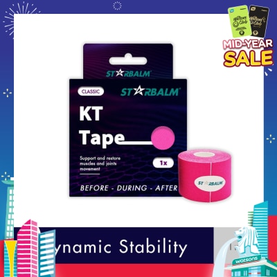 STARBALM Kinesiology Tape (KT Tape) Classic Pink 5cm x 5m (Joint Stability &Tension Relief + Support & Protect) 1s
