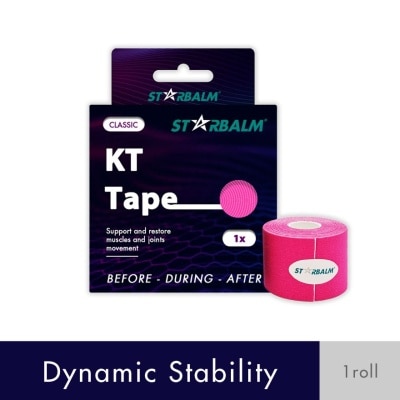 STARBALM Kinesiology Tape (KT Tape) Classic Pink 5cm x 5m (Joint Stability &Tension Relief + Support & Protect) 1s