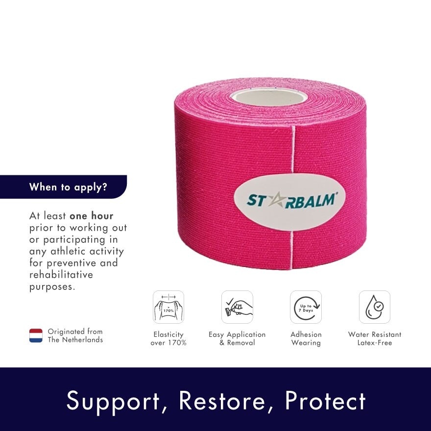 Kinesiology Tape (KT Tape) Classic Pink 5cm x 5m (Joint Stability &Tension Relief + Support & Protect) 1s