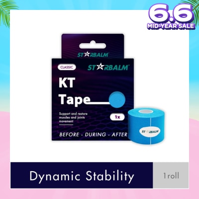 STARBALM Kinesiology Tape (KT Tape) Classic Blue 5cm x 5m (Joint Stability &Tension Relief + Support & Protect) 1s