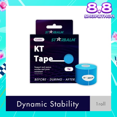 STARBALM Kinesiology Tape (KT Tape) Classic Blue 5cm x 5m (Joint Stability &Tension Relief + Support & Protect) 1s