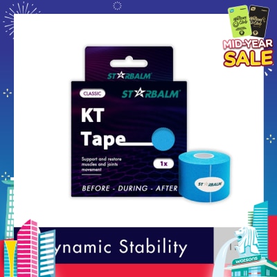 STARBALM Kinesiology Tape (KT Tape) Classic Blue 5cm x 5m (Joint Stability &Tension Relief + Support & Protect) 1s