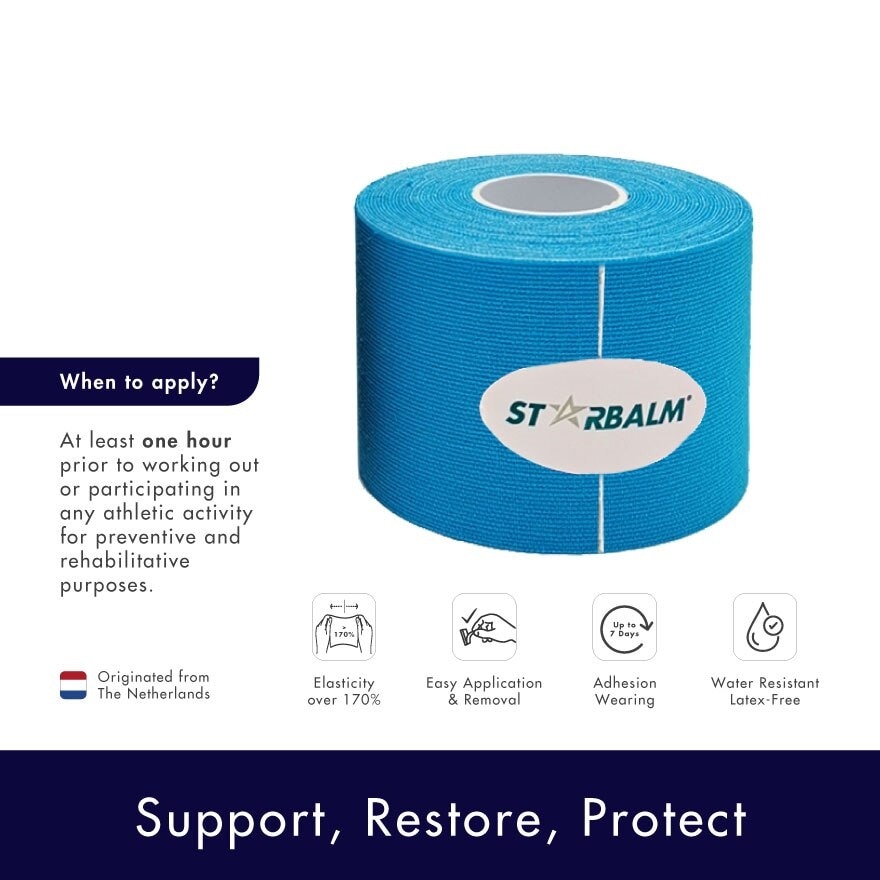 Kinesiology Tape (KT Tape) Classic Blue 5cm x 5m (Joint Stability &Tension Relief + Support & Protect) 1s