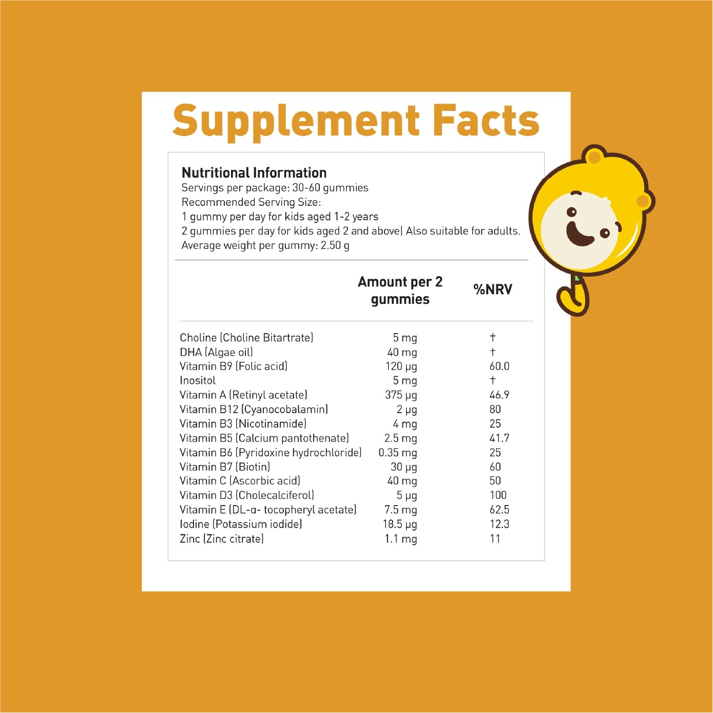 Kids Multivitamin + Omega-3 Orange Flavour Gummies 30 Day Supply 60s