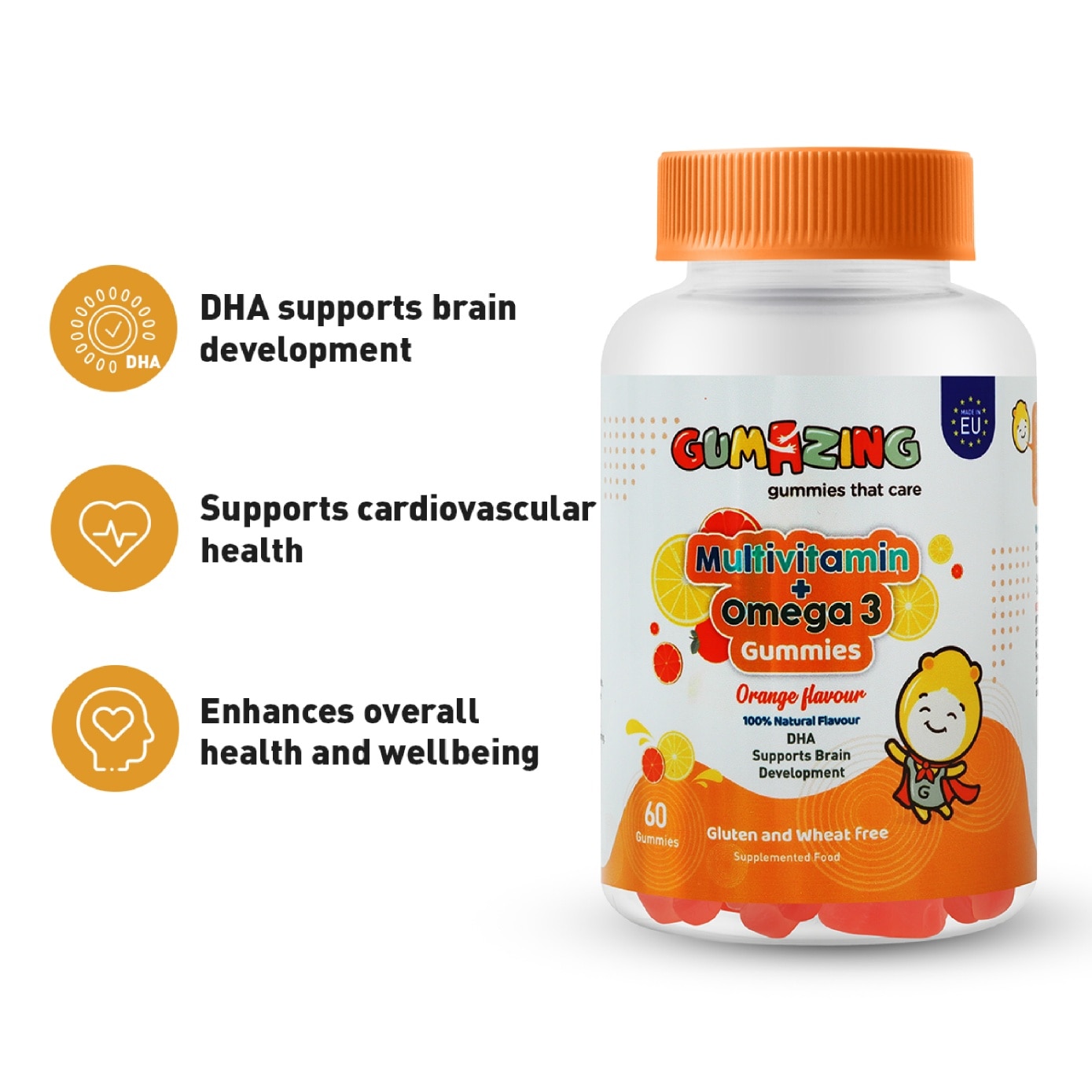 Kids Multivitamin + Omega-3 Orange Flavour Gummies 30 Day Supply 60s