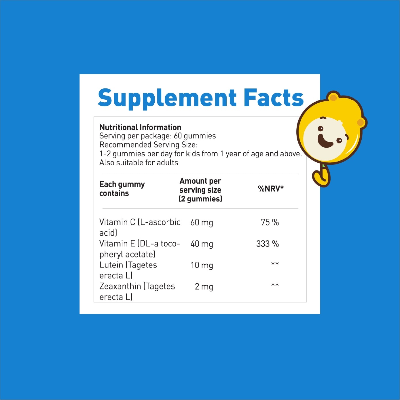 Kids Lutein Eye Care Orange Flavour Gummies 30 Day Supply 60s