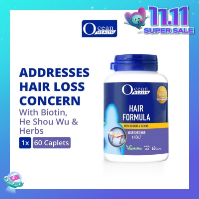 OCEAN HEALTH Hair Formula Caplet (Nourishes Hair & Scalp, Helps Address Hair Loss & Premature Greying of Hair Concerns + With Biotin & Herbs + Vegetarian) 60s