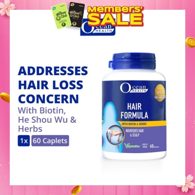OCEAN HEALTH Hair Formula Caplet (Nourishes Hair & Scalp, Helps Address Hair Loss & Premature Greying of Hair Concerns + With Biotin & Herbs + Vegetarian) 60s
