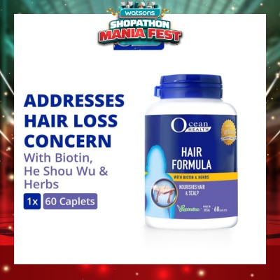 OCEAN HEALTH - Hair Formula Caplet (Nourishes Hair & Scalp, Helps Address Hair Loss & Premature Greying of Hair Concerns + With Biotin & Herbs + Vegetarian) 60s