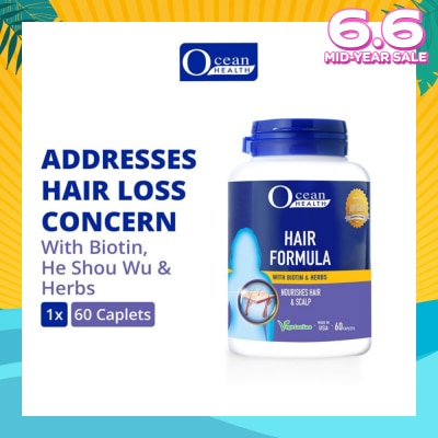OCEAN HEALTH Hair Formula Caplet (Nourishes Hair & Scalp, Helps Address Hair Loss & Premature Greying of Hair Concerns + With Biotin & Herbs + Vegetarian) 60s