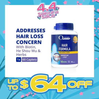 OCEAN HEALTH - Hair Formula Caplet (Nourishes Hair & Scalp, Helps Address Hair Loss & Premature Greying of Hair Concerns + With Biotin & Herbs + Vegetarian) 60s