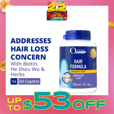 OCEAN HEALTH Hair Formula Caplet (Nourishes Hair & Scalp, Helps Address Hair Loss & Premature Greying of Hair Concerns + With Biotin & Herbs + Vegetarian) 60s