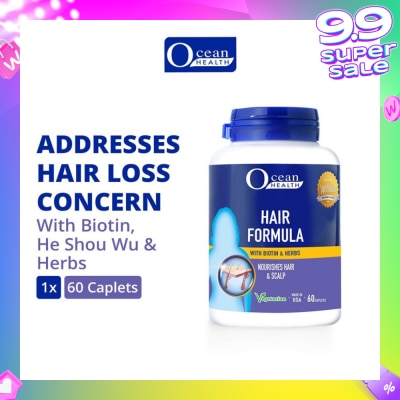 OCEAN HEALTH Hair Formula Caplet (Nourishes Hair & Scalp, Helps Address Hair Loss & Premature Greying of Hair Concerns + With Biotin & Herbs + Vegetarian) 60s