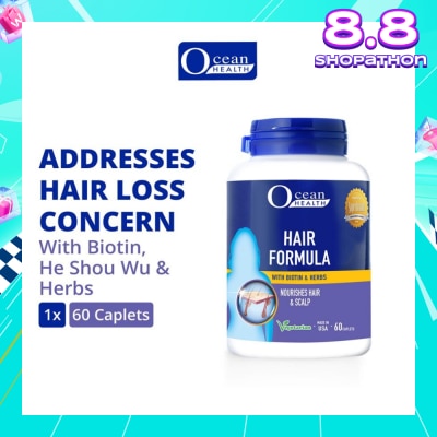 OCEAN HEALTH Hair Formula Caplet (Nourishes Hair & Scalp, Helps Address Hair Loss & Premature Greying of Hair Concerns + With Biotin & Herbs + Vegetarian) 60s