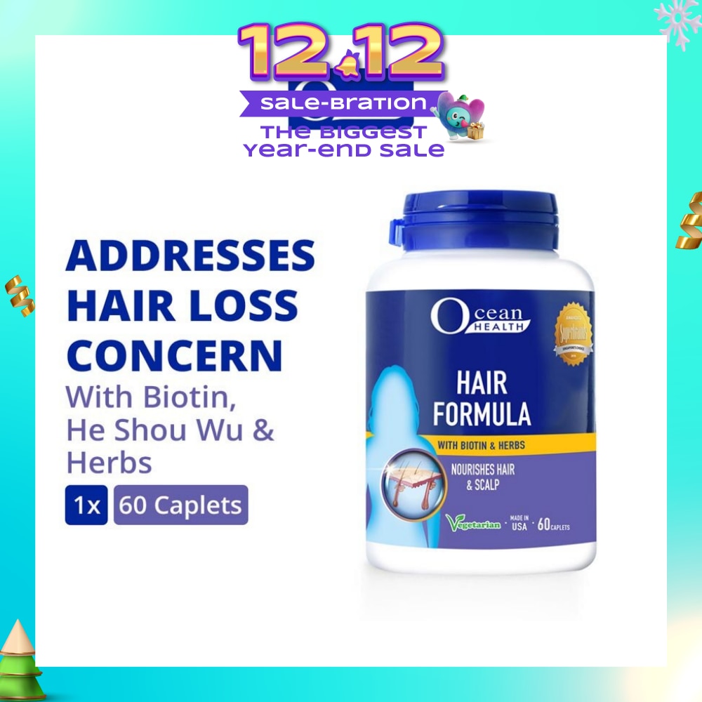 Hair Formula Caplet (Nourishes Hair & Scalp, Helps Address Hair Loss & Premature Greying of Hair Concerns + With Biotin & Herbs + Vegetarian) 60s