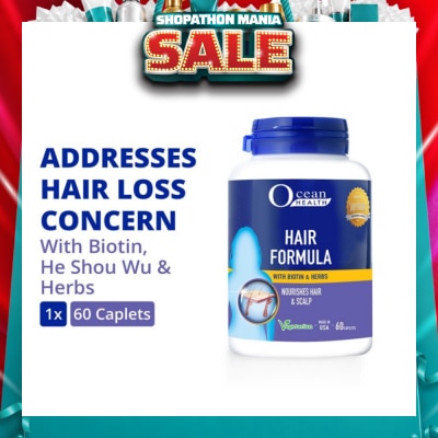 OCEAN HEALTH - Hair Formula Caplet (Nourishes Hair & Scalp, Helps Address Hair Loss & Premature Greying of Hair Concerns + With Biotin & Herbs + Vegetarian) 60s