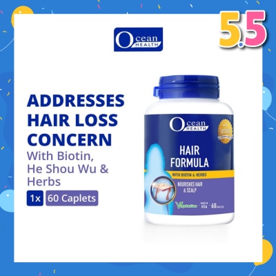 OCEAN HEALTH Hair Formula Caplet (Nourishes Hair & Scalp, Helps Address Hair Loss & Premature Greying of Hair Concerns + With Biotin & Herbs + Vegetarian) 60s