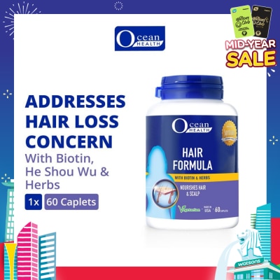 OCEAN HEALTH Hair Formula Caplet (Nourishes Hair & Scalp, Helps Address Hair Loss & Premature Greying of Hair Concerns + With Biotin & Herbs + Vegetarian) 60s