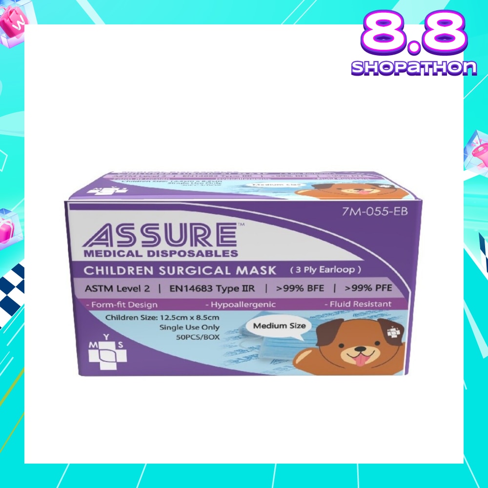 3ply Surgical Face Mask with Earloop for Children/Kids Bacterial Filtration Efficiency 99%) 50s