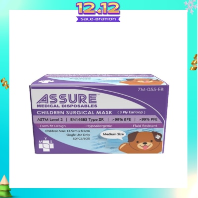 ASSURE 3ply Surgical Face Mask with Earloop for Children/Kids Bacterial Filtration Efficiency 99%) 50s