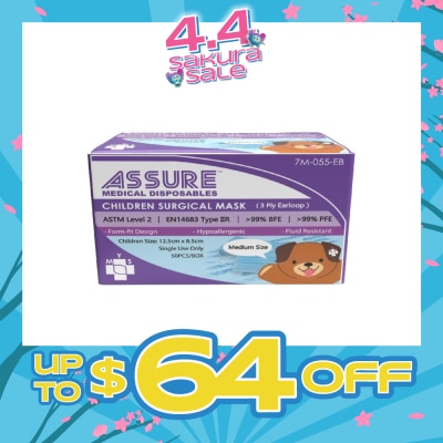 ASSURE - 3ply Surgical Face Mask with Earloop for Children/Kids Bacterial Filtration Efficiency 99%) 50s
