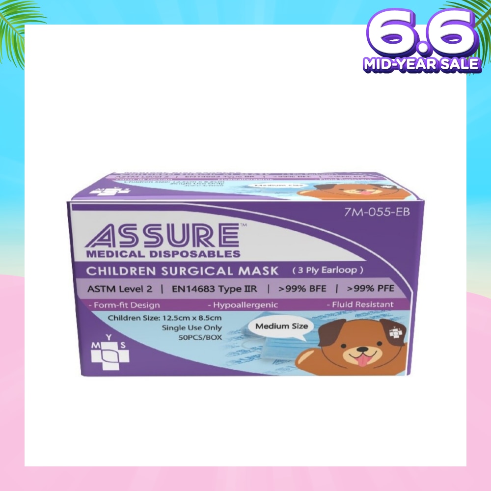 3ply Surgical Face Mask with Earloop for Children/Kids Bacterial Filtration Efficiency 99%) 50s