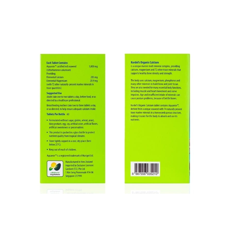 Organic Calcium Tablet (Support Bone Density + Build Bone Joint Tissue) 60s