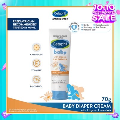 CETAPHIL BABY Diaper Cream with Organic Calendula (Soothe & Protect Baby's Delicate Skin) 70g