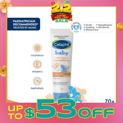 CETAPHIL BABY Diaper Cream with Organic Calendula (Soothe & Protect Baby's Delicate Skin) 70g
