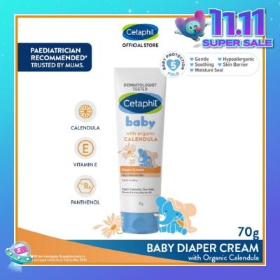 CETAPHIL BABY Diaper Cream with Organic Calendula (Soothe & Protect Baby's Delicate Skin) 70g