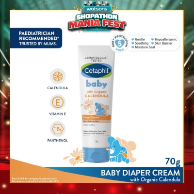 CETAPHIL BABY - Diaper Cream with Organic Calendula (Soothe & Protect Baby's Delicate Skin) 70g
