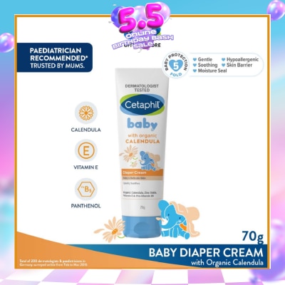 CETAPHIL BABY - Diaper Cream with Organic Calendula (Soothe & Protect Baby's Delicate Skin) 70g