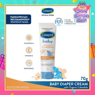 CETAPHIL BABY Diaper Cream with Organic Calendula (Soothe & Protect Baby's Delicate Skin) 70g