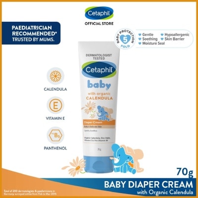 CETAPHIL BABY Diaper Cream with Organic Calendula (Soothe & Protect Baby's Delicate Skin) 70g