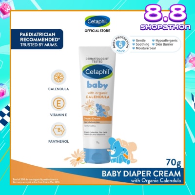CETAPHIL BABY Diaper Cream with Organic Calendula (Soothe & Protect Baby's Delicate Skin) 70g