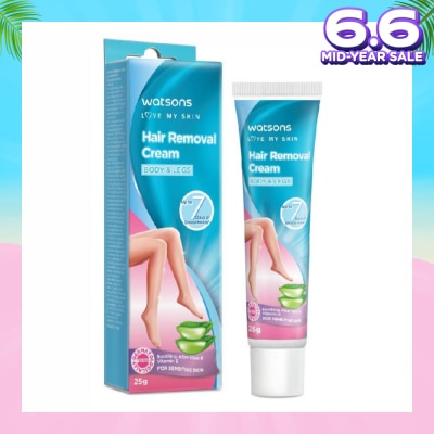 WATSONS Hair Removal Cream for Body & Legs (Up to 7 Days of Smoothness + Soothing Aloe Vera & Vitamin E + Moisturize Skin + Suitable for Sensitive Skin) 25g