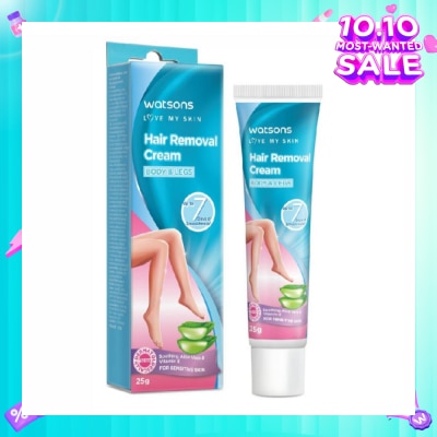 WATSONS Hair Removal Cream for Body & Legs (Up to 7 Days of Smoothness + Soothing Aloe Vera & Vitamin E + Moisturize Skin + Suitable for Sensitive Skin) 25g