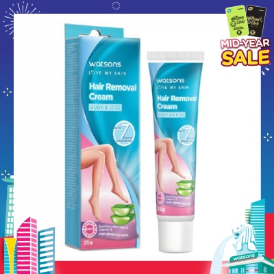 WATSONS Hair Removal Cream for Body & Legs (Up to 7 Days of Smoothness + Soothing Aloe Vera & Vitamin E + Moisturize Skin + Suitable for Sensitive Skin) 25g