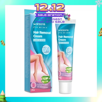 WATSONS Hair Removal Cream for Body & Legs (Up to 7 Days of Smoothness + Soothing Aloe Vera & Vitamin E + Moisturize Skin + Suitable for Sensitive Skin) 25g