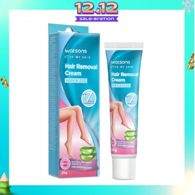 WATSONS Hair Removal Cream for Body & Legs (Up to 7 Days of Smoothness + Soothing Aloe Vera & Vitamin E + Moisturize Skin + Suitable for Sensitive Skin) 25g