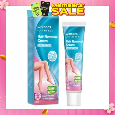 WATSONS Hair Removal Cream for Body & Legs (Up to 7 Days of Smoothness + Soothing Aloe Vera & Vitamin E + Moisturize Skin + Suitable for Sensitive Skin) 25g