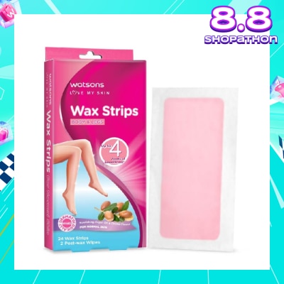 WATSONS Wax Strips for Body & Legs (Up to 4 weeks of Smoothness + Nourishing Argan Oil & Orchid Flower + Suitable for Normal Skin ) 24s
