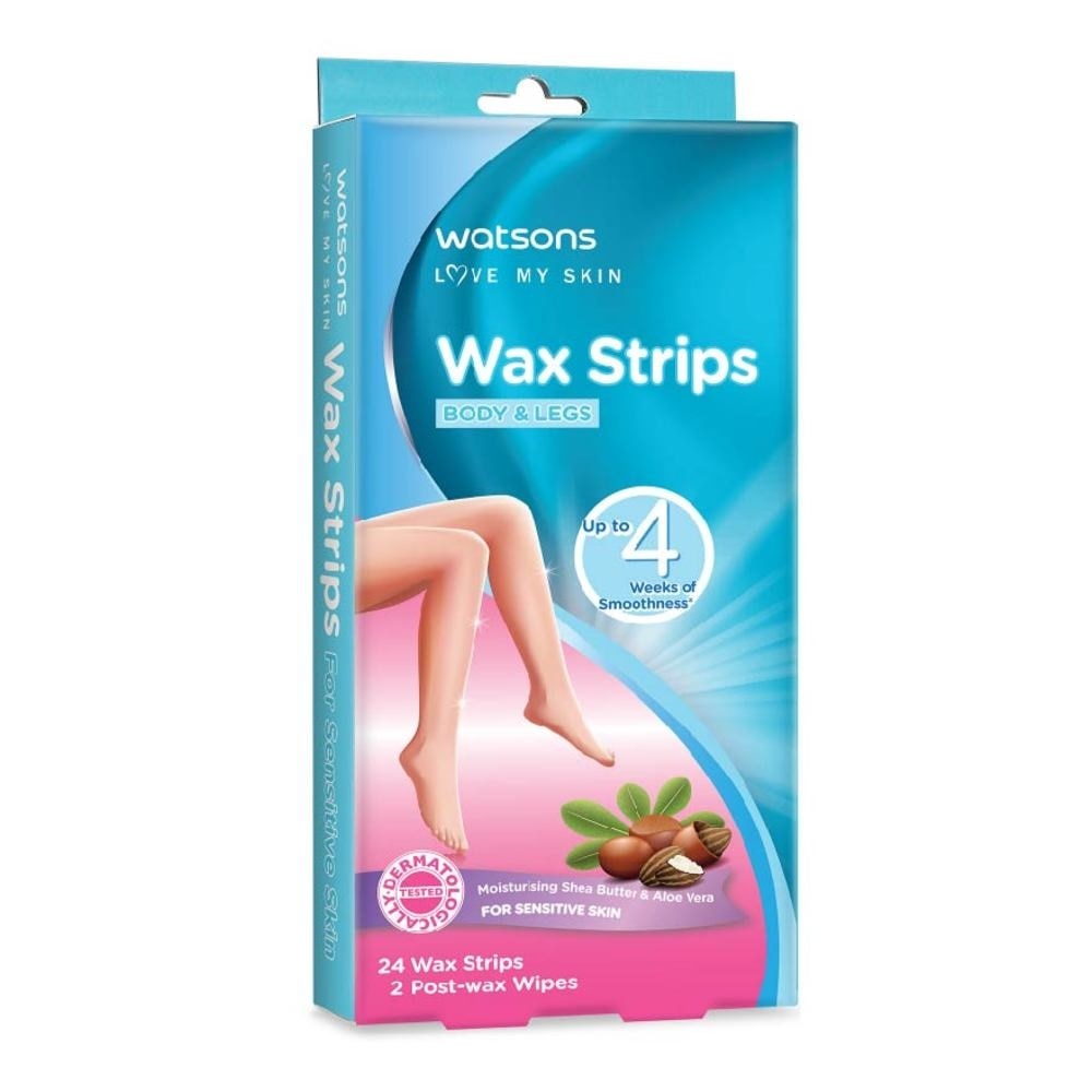 Wax Strips for Body & Legs (Up to 4 weeks of Smoothness + Moisturising Shea Butter & Aloe Vera to Soothe and Nourish Skin + Suitable for  Sensitive Skin) 24s