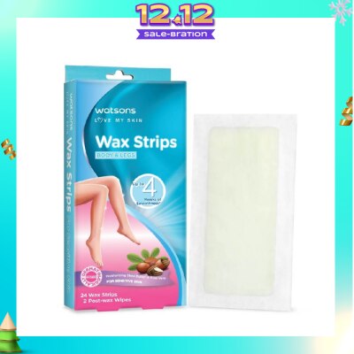 WATSONS Wax Strips for Body & Legs (Up to 4 weeks of Smoothness + Moisturising Shea Butter & Aloe Vera to Soothe and Nourish Skin + Suitable for Sensitive Skin) 24s