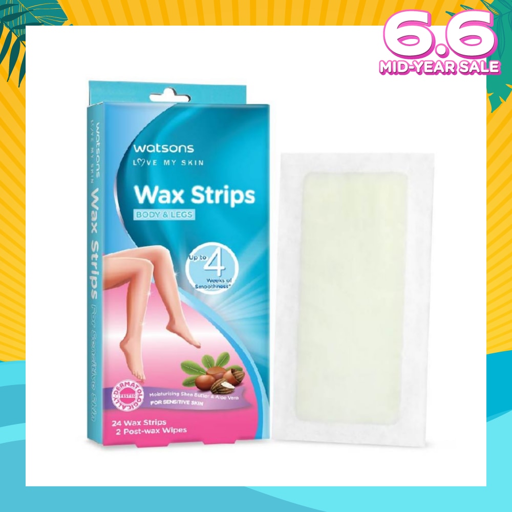 Wax Strips for Body & Legs (Up to 4 weeks of Smoothness + Moisturising Shea Butter & Aloe Vera to Soothe and Nourish Skin + Suitable for  Sensitive Skin) 24s