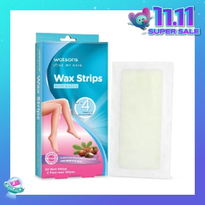 WATSONS Wax Strips for Body & Legs (Up to 4 weeks of Smoothness + Moisturising Shea Butter & Aloe Vera to Soothe and Nourish Skin + Suitable for  Sensitive Skin) 24s