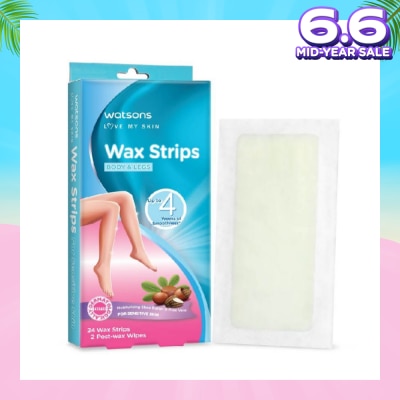 WATSONS Wax Strips for Body & Legs (Up to 4 weeks of Smoothness + Moisturising Shea Butter & Aloe Vera to Soothe and Nourish Skin + Suitable for  Sensitive Skin) 24s